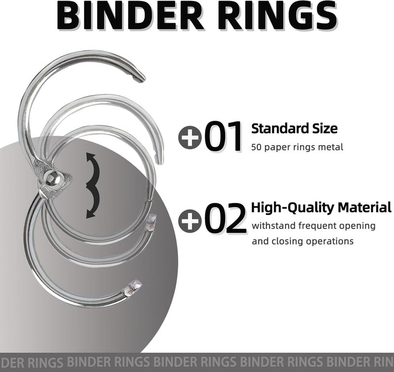 NEEWAY 50pcs Loose Leaf Binder Rings 1 1/5 Inch, Book Rings with Single Hole Puncher, Metal Ring for Index Cards, Metal Paper Ring - Image 3